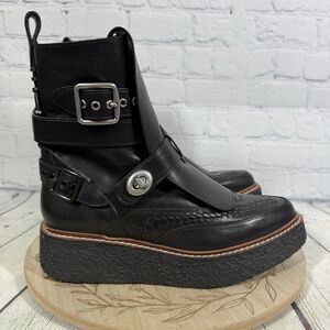 Coach Urban Hiker Wedge Platform Boots Women Size 7.5 Black Whipstitch Creeper